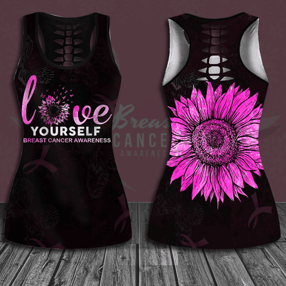Breast Cancer Awareness 'Love Yourself' Hollow Tank Top & Leggings Set