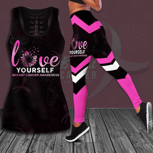 Breast Cancer Awareness 'Love Yourself' Hollow Tank Top & Leggings Set