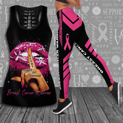 Breast Cancer Awareness Lips Hollow Tank Top & Leggings Set TH1066