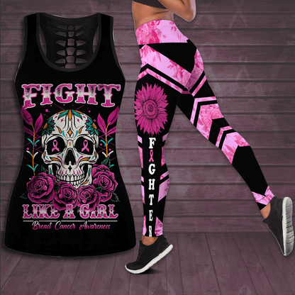 Breast Cancer Awareness Fight Like A Girl Hollow Tank Top & Leggings Set TH1070