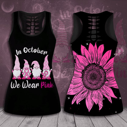 Breast Cancer Awareness 'In October We Wear Pink' Hollow Tank Top & Leggings Set