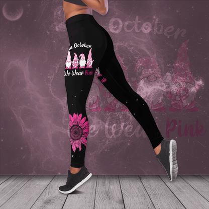 Breast Cancer Awareness 'In October We Wear Pink' Hollow Tank Top & Leggings Set