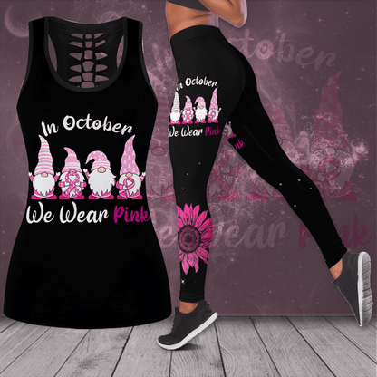 Breast Cancer Awareness 'In October We Wear Pink' Hollow Tank Top & Leggings Set