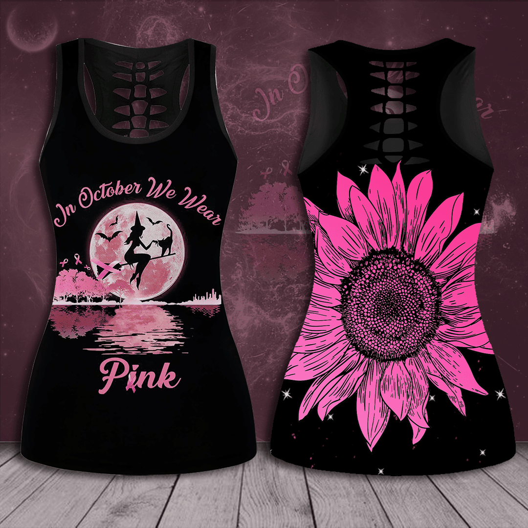 Breast Cancer Awareness 'In October We Wear Pink' Hollow Tank Top & Leggings Set