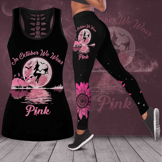 Breast Cancer Awareness 'In October We Wear Pink' Hollow Tank Top & Leggings Set
