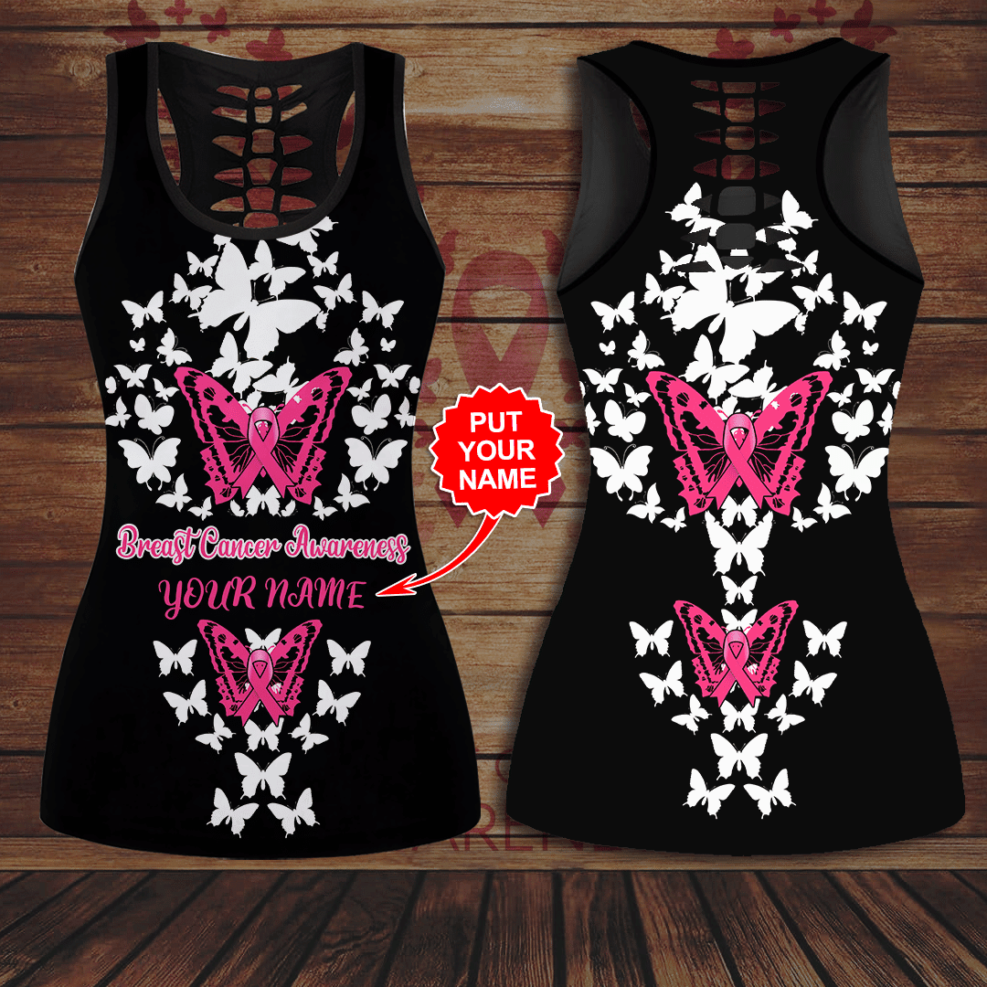 Breast Cancer Awareness 'BUTTERFLY' Hollow Tank Top & Leggings Set