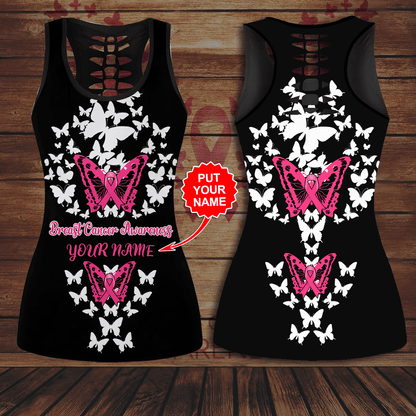 Breast Cancer Awareness 'BUTTERFLY' Hollow Tank Top & Leggings Set