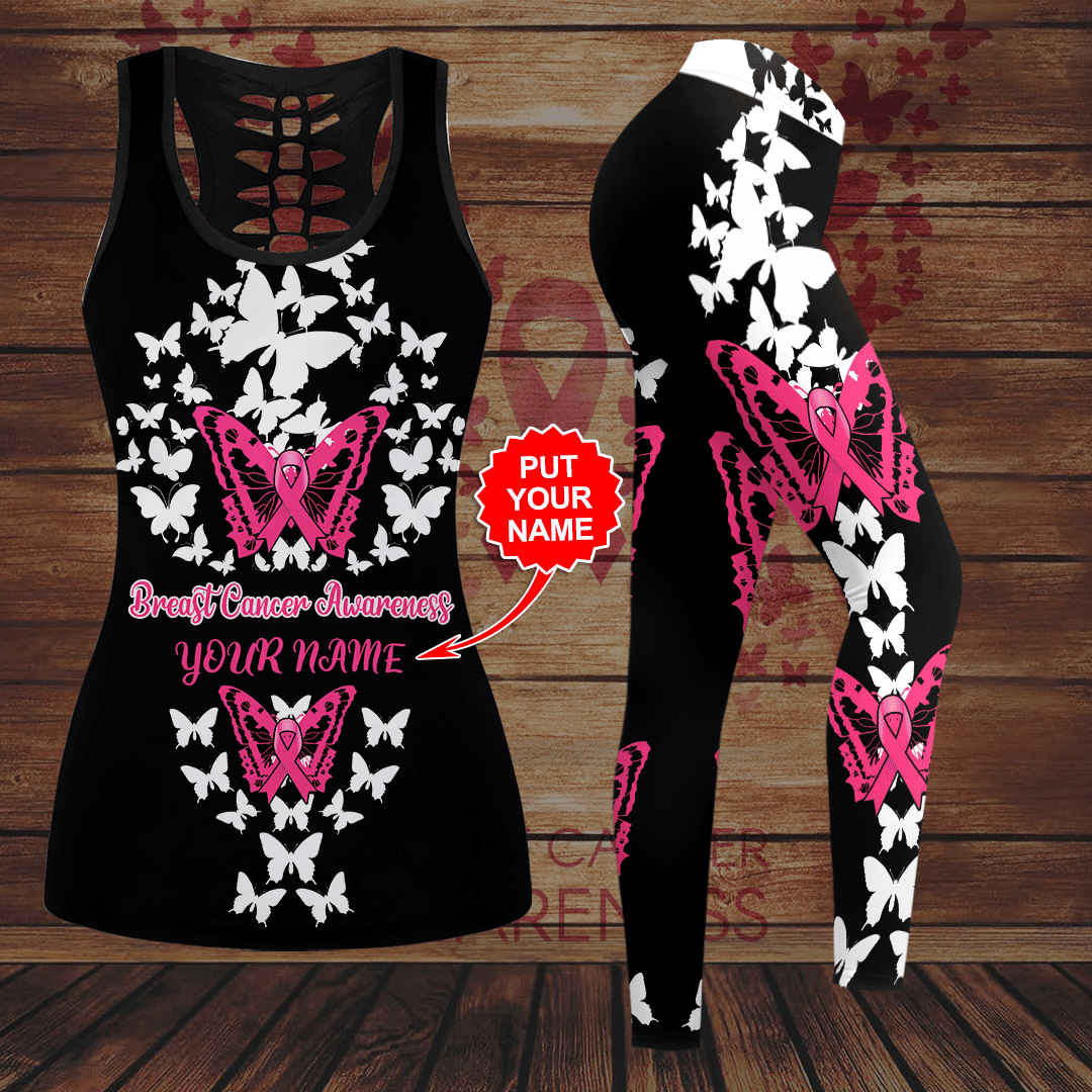 Breast Cancer Awareness 'BUTTERFLY' Hollow Tank Top & Leggings Set