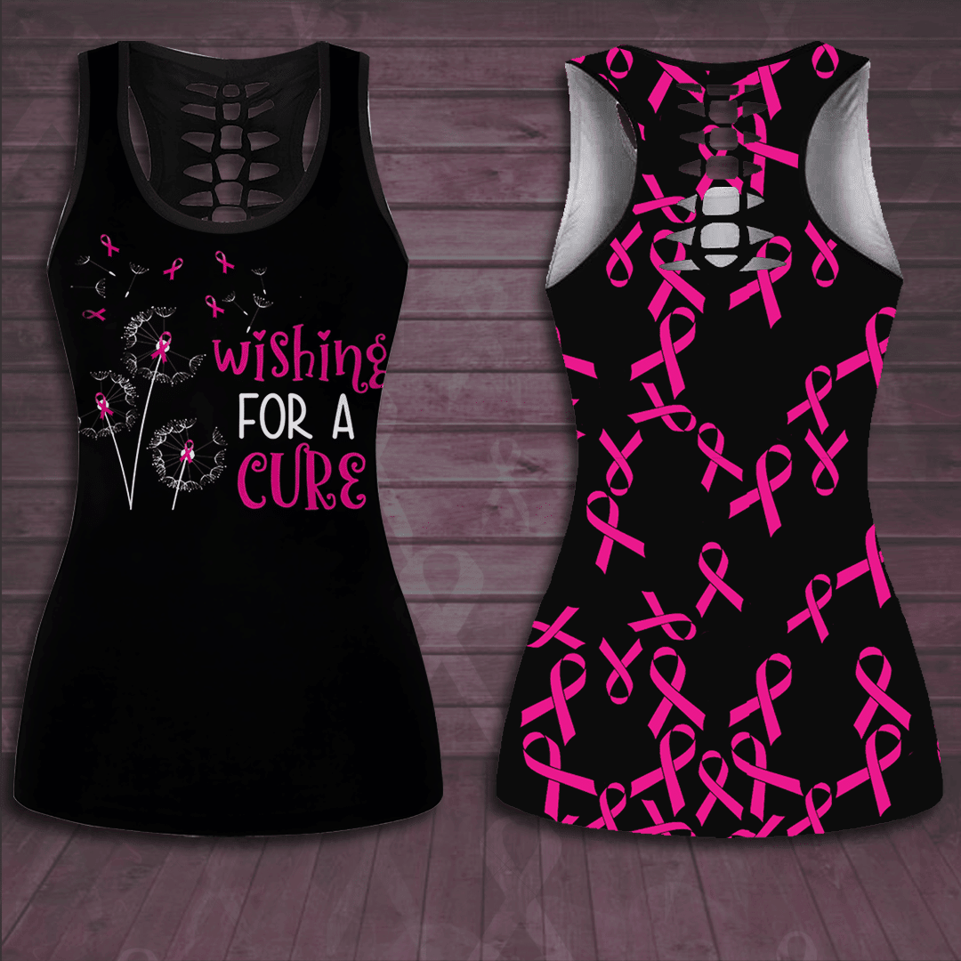 Breast Cancer Awareness Wishing For A Cure Hollow Tank Top & Leggings Set TH1058