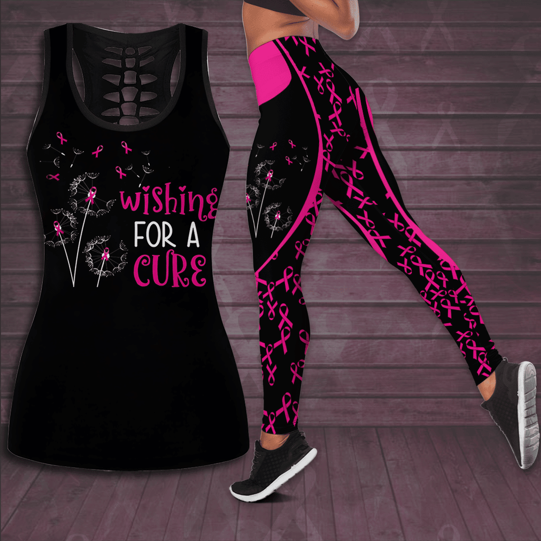 Breast Cancer Awareness Wishing For A Cure Hollow Tank Top & Leggings Set TH1058