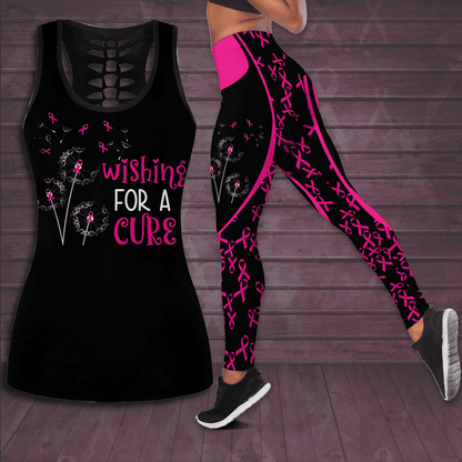 Breast Cancer Awareness Wishing For A Cure Hollow Tank Top & Leggings Set TH1058
