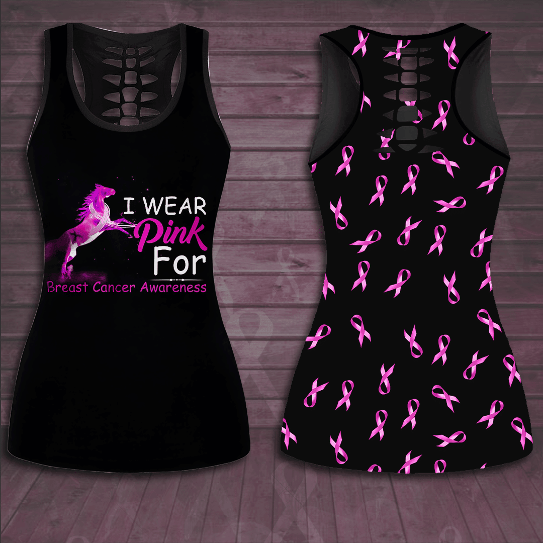 I Wear Pink For Breast Cancer Awareness Hollow Tank Top & Leggings Set TH3277