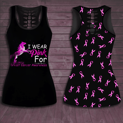 I Wear Pink For Breast Cancer Awareness Hollow Tank Top & Leggings Set TH3277