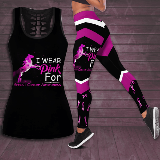 I Wear Pink For Breast Cancer Awareness Hollow Tank Top & Leggings Set TH3277