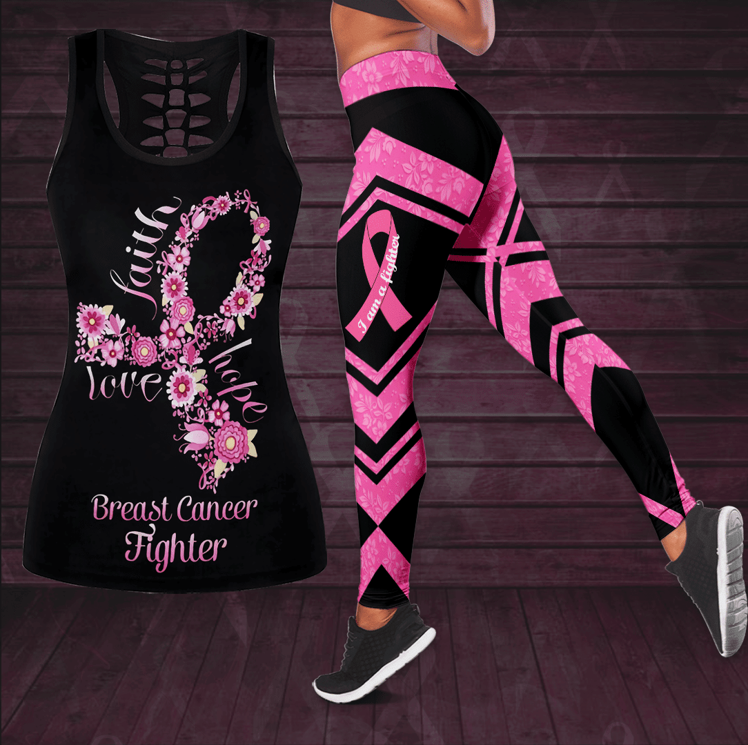 Breast Cancer Awareness Butterfly Hollow Tank Top & Leggings Set TH1084
