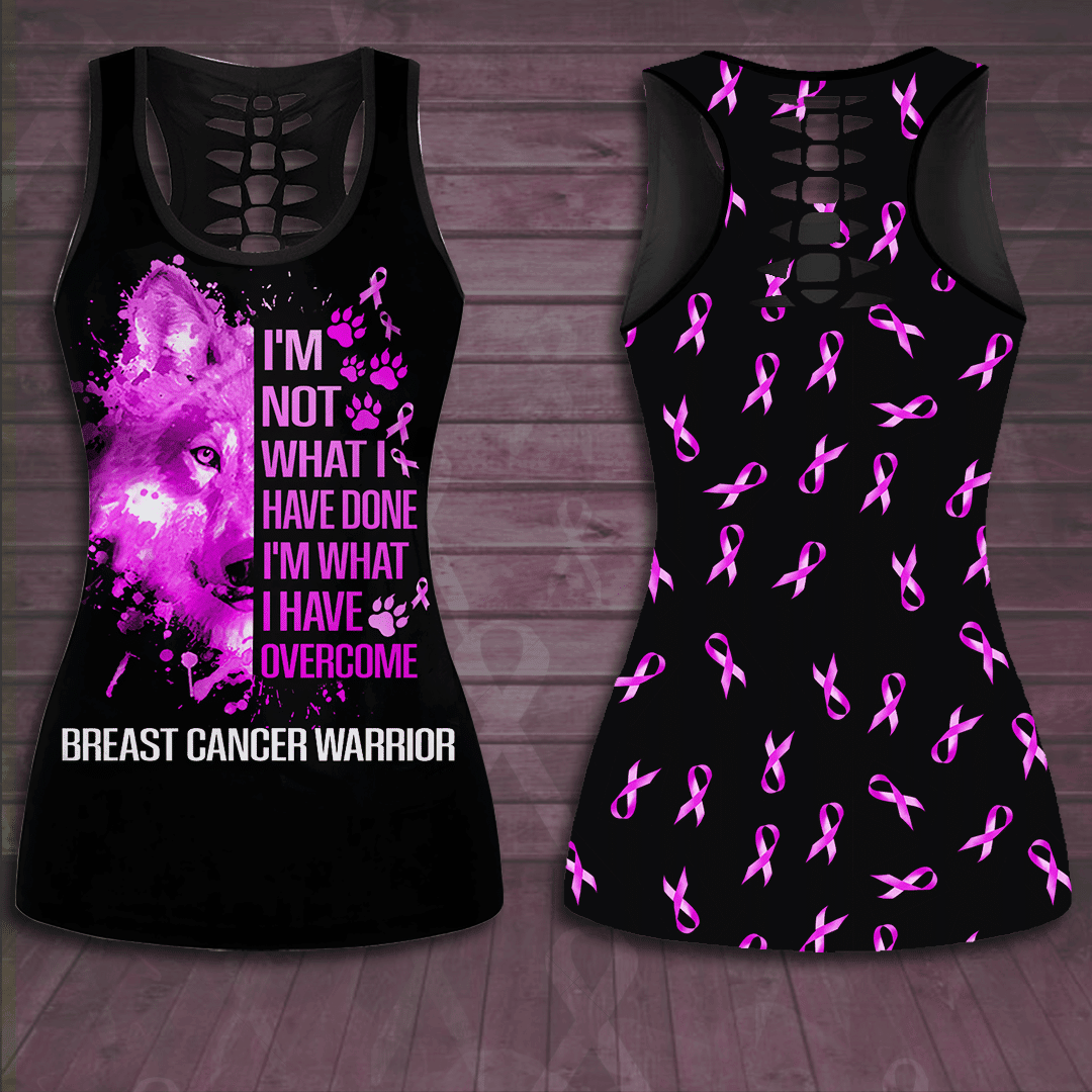 Breast Cancer Awareness 'I'm Not What I Have Done I'm What I Have Overcome' Hollow Tank Top & Leggings Set QUY4917
