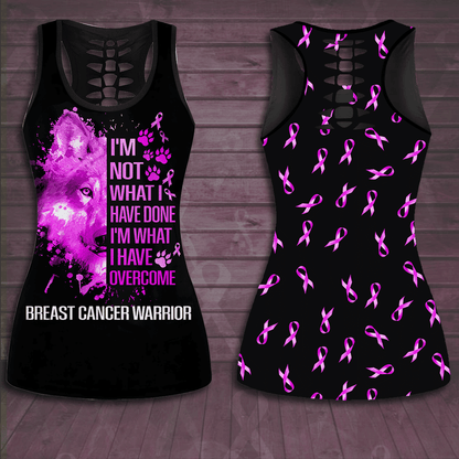 Breast Cancer Awareness 'I'm Not What I Have Done I'm What I Have Overcome' Hollow Tank Top & Leggings Set QUY4917