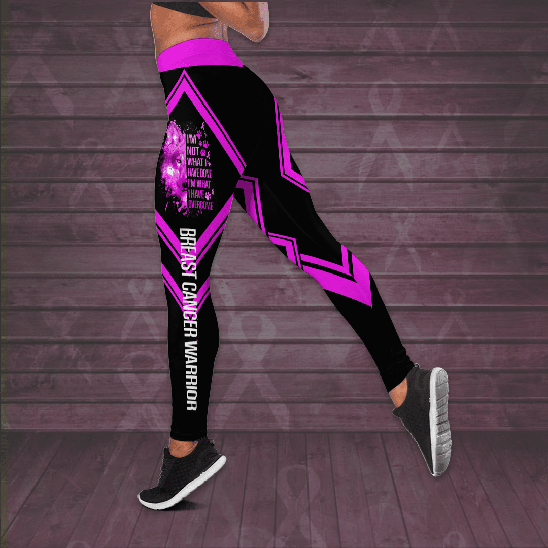Breast Cancer Awareness 'I'm Not What I Have Done I'm What I Have Overcome' Hollow Tank Top & Leggings Set QUY4917
