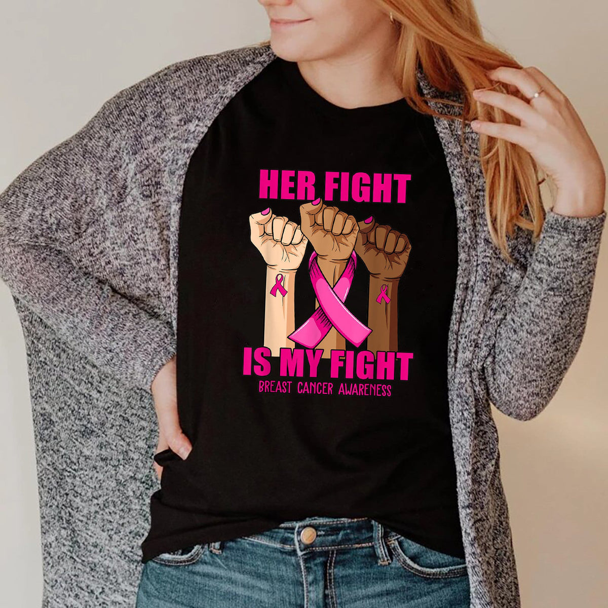 Hand Her Fight Is My Fight Breast Cancer Awareness Month T-Shirt THAOVTT1013