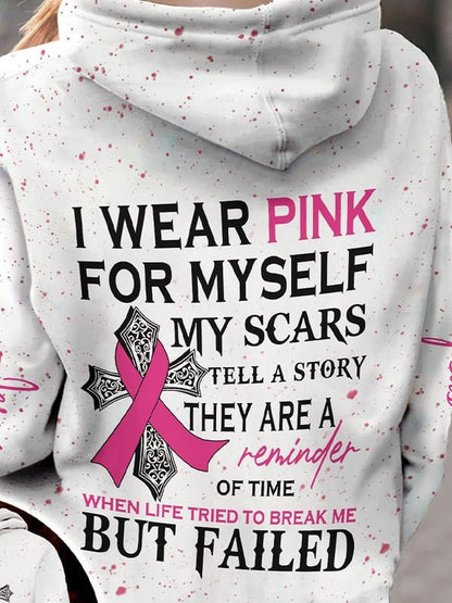 Faith Jesus I Wear Pink For Myself Breast Cancer Awareness Print Hoodie TH3400