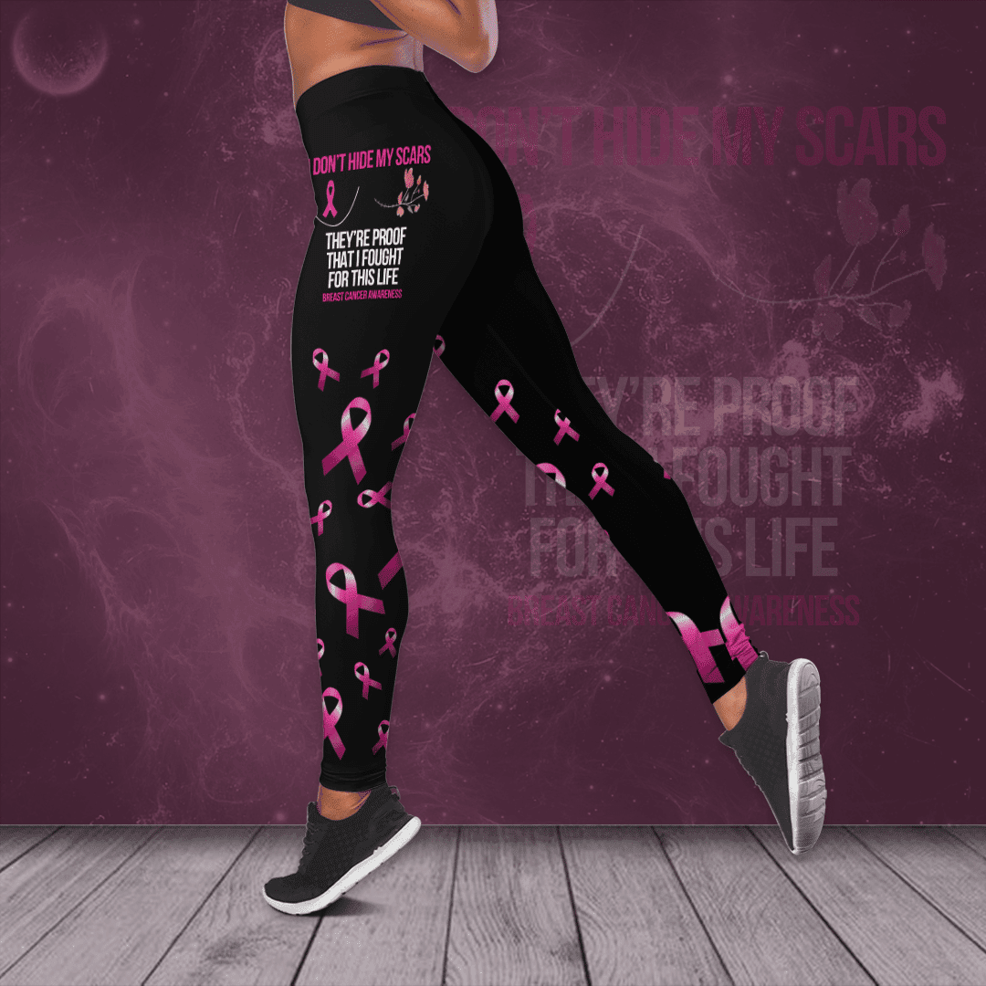 Breast Cancer Awareness 'I Don’t Hide My Scars' Hollow Tank Top & Leggings Set THAOVTT414