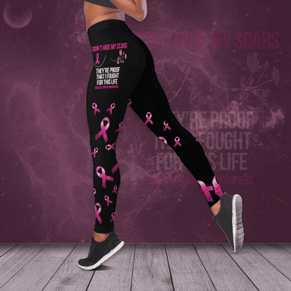 Breast Cancer Awareness 'I Don’t Hide My Scars' Hollow Tank Top & Leggings Set THAOVTT414