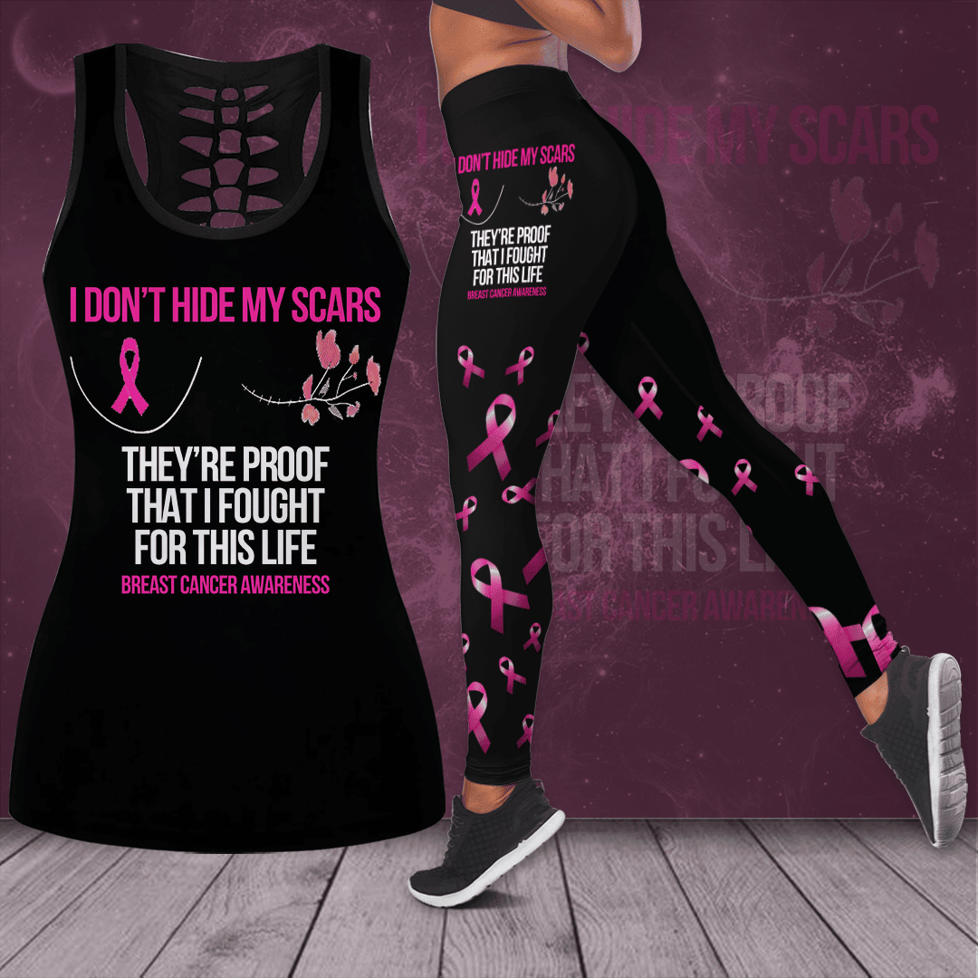Breast Cancer Awareness 'I Don’t Hide My Scars' Hollow Tank Top & Leggings Set THAOVTT414