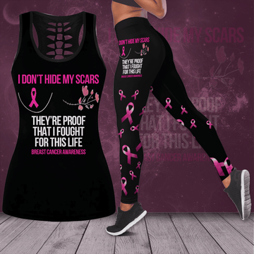 Breast Cancer Awareness 'I Don’t Hide My Scars' Hollow Tank Top & Leggings Set THAOVTT414