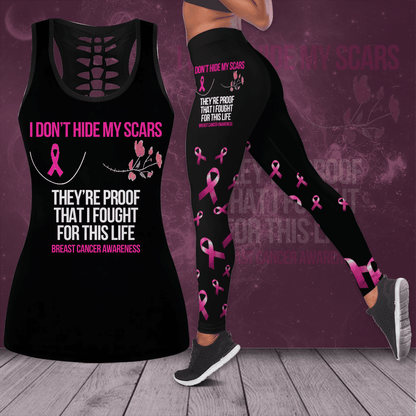 Breast Cancer Awareness 'I Don’t Hide My Scars' Hollow Tank Top & Leggings Set THAOVTT414
