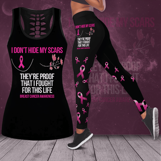 Breast Cancer Awareness 'I Don’t Hide My Scars' Hollow Tank Top & Leggings Set THAOVTT414