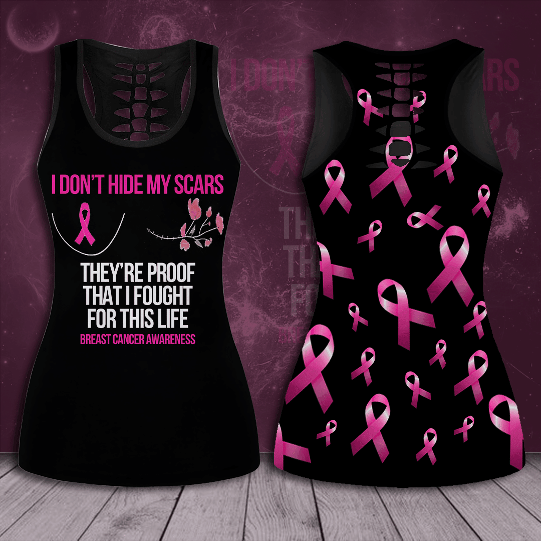 Breast Cancer Awareness 'I Don’t Hide My Scars' Hollow Tank Top & Leggings Set THAOVTT414
